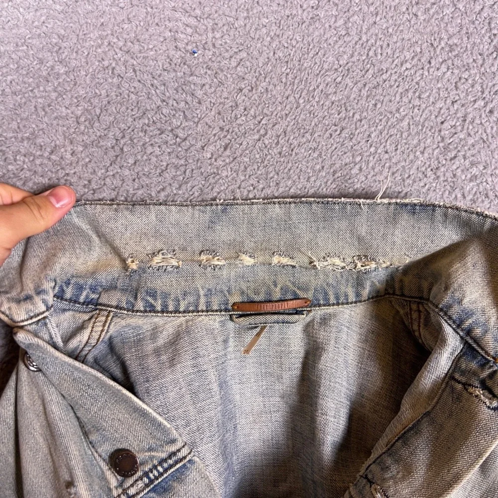 Free People Denim‎ Jacket Womens XS/S Good Distressed Acid Wash Trucker